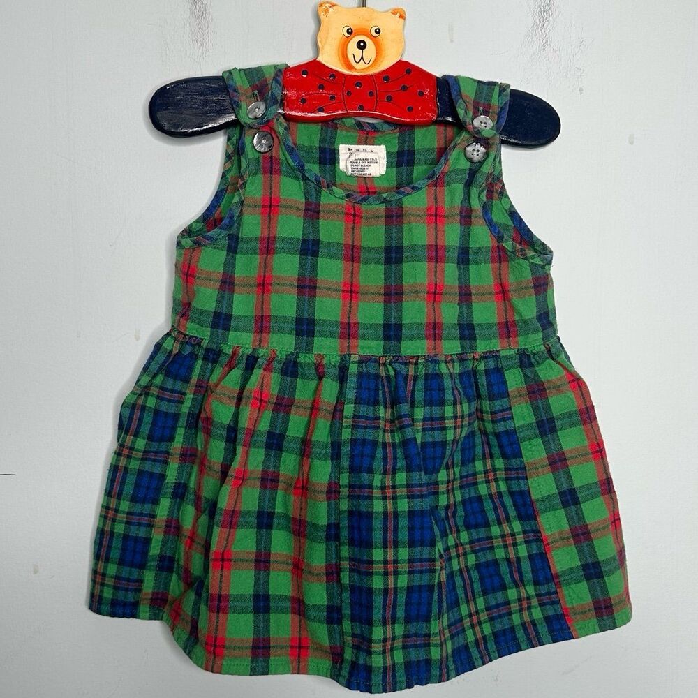 Vintage 1990s Y2K Baby Gap Plaid Check Patch Dress - 12-18 Months